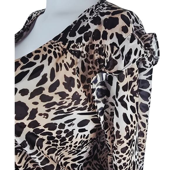 Blue Life Animal Style Ruffle Shoulder Faux Wrap Blouse Womens S - Picture 2 of 7